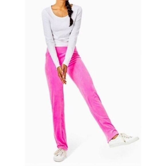 Lilly Pulitzer New Old Stock Pink Velour Keri Pants Drawstring Loungewear | XL - Picture 9 of 9